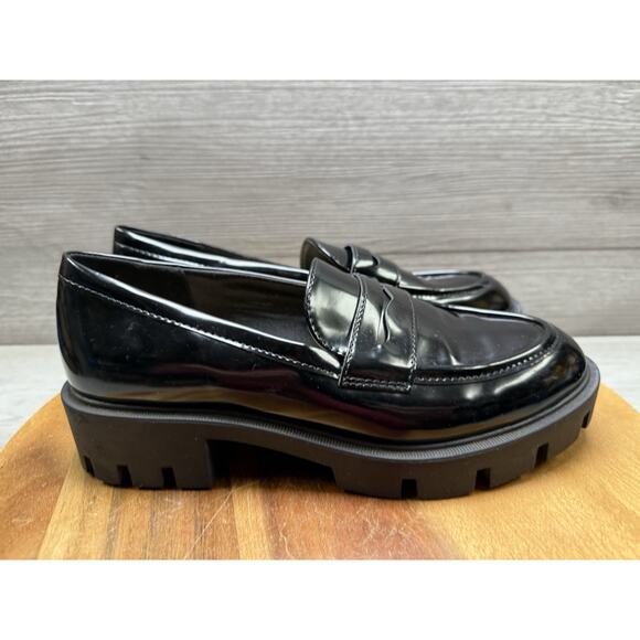 NEW Nine West Black Patent Loafers Size 7M Chunky Lug Dark Academia Work office - Picture 5 of 9